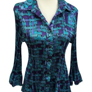 Kim Rogers Teal and Purple geometric print Button Down Shirt